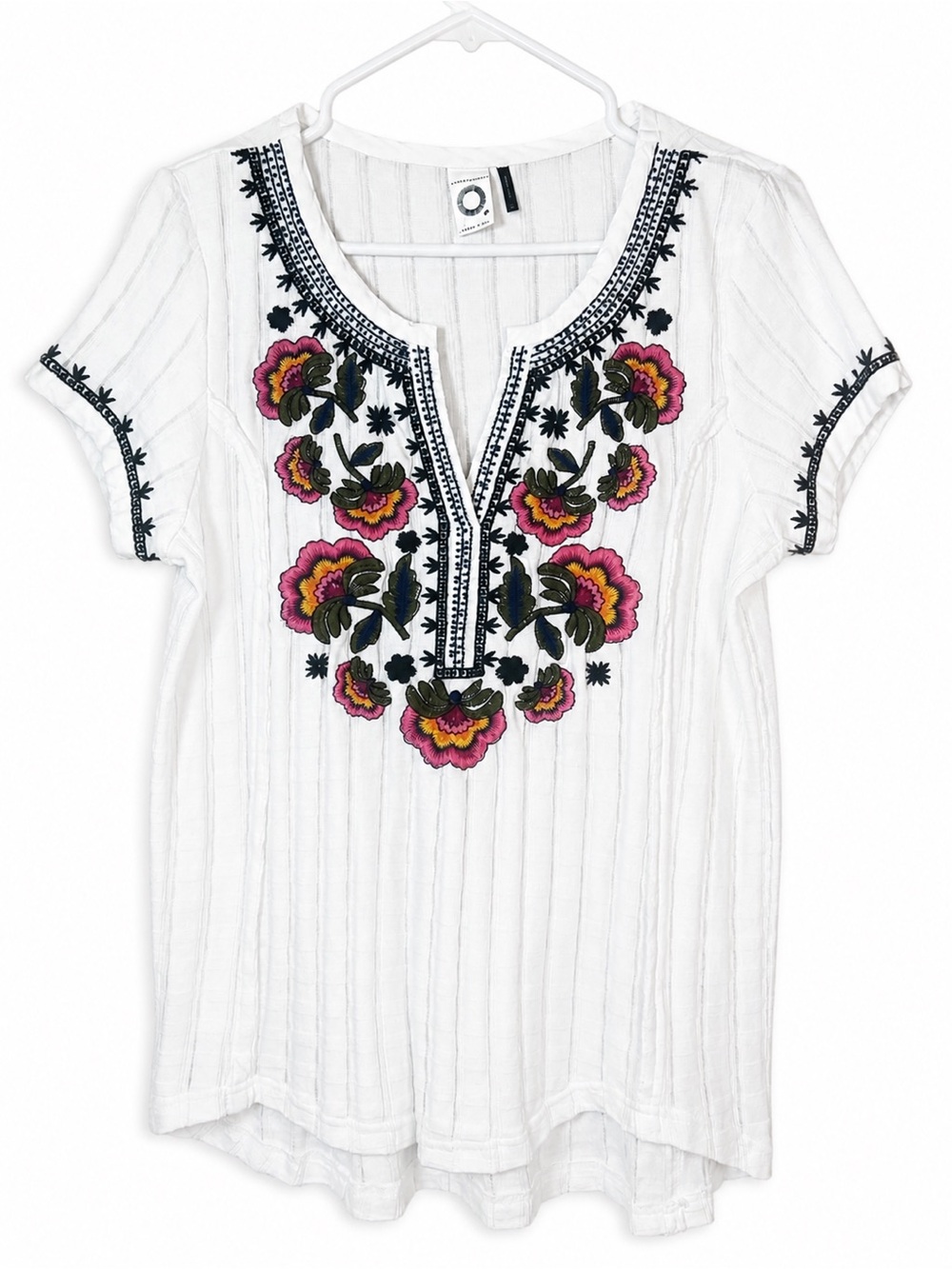 Anthropologie Akemi + Kin White Embroidered Boho Blouse Gauze Floral Top Medium - Picture 3 of 6